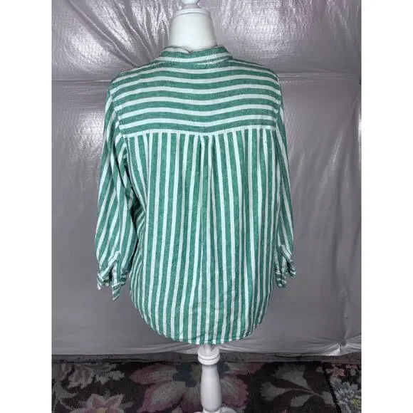 Universal Thread XXL Linen Blend Striped Button Down Shirt Green White Relaxed - Picture 3 of 10